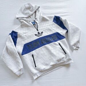 Vintage Adidas AR Hoodie Mens Small White Blue Pullover Trefoil Team size S